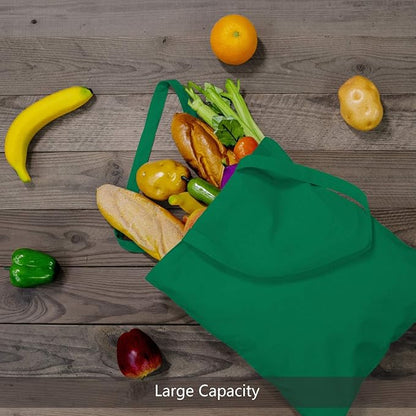 TOPDesign 24-Pack Economical 16"x15" Kelly Green Cotton Tote Bag, Lightweight Medium Reusable Grocery Shopping Cloth Bags, Suitable for DIY, Advertising, Promotion, Gift, Activity