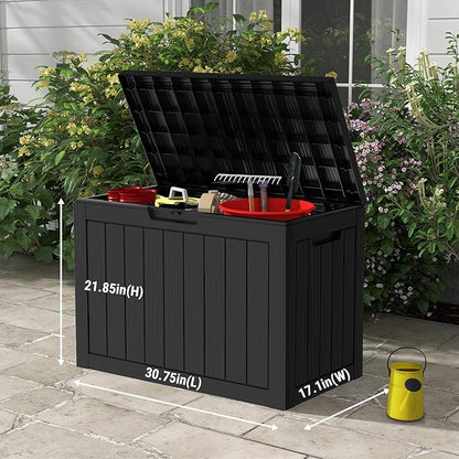 Mars Villa 45 Gallon Deck Box, Resin Outside Storage Box Waterproof for Patio Furniture Pillows, Pool Supplies, Gardening Tools, Indoor and Outdoor, Weatherproof and UV Resistant, Black
