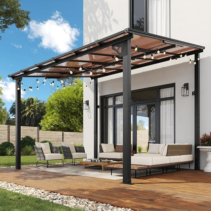 Aoxun 12’x10’ Gazebo with Light, Gazebo Pergola with Sloped Roof, Wall Mounted - Image 2