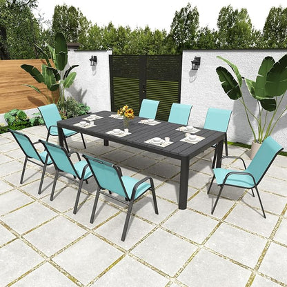 Stackable Patio Chairs Set of 8, Light Blue | Outdoor Dining Chairs - Image 3