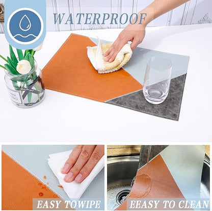 Faux Leather Placemats Set of 6 Waterproof,Reversible Geometric Pattern PU Placemat for Dining Table,Heat Resistant Wipeable Anti Slip Washable Table Mats,Modern Table Protectors