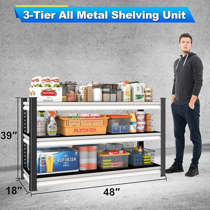 3-Tier Garage Shelving Heavy Duty, 1600lbs Load Capacity Utility Rack Shelves & - Image 3