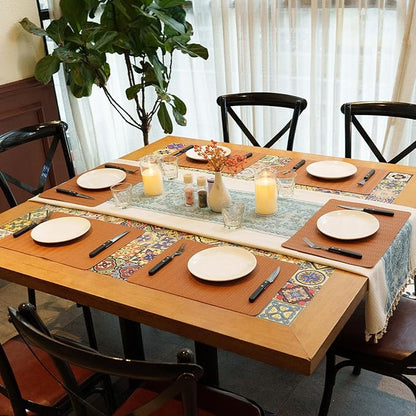 Faux Leather Placemats Set of 6 – 17x12 Inch Vinyl Table Mats, Heat Resistant, Non Slip, Wipeable & Washable, Easy to Clean Dining Table Decor for Kitchen & Dining Room（Cinnamon Brown）