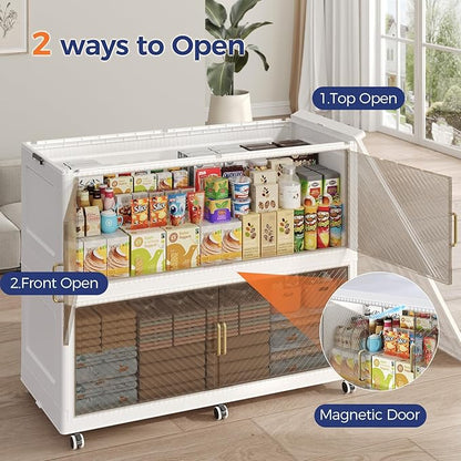 240GAL Extra Large Storage Bins with Lid, 960QT Collapsible Organizer with Wheels, Stackable Closet Cabinet with Doors, Folding Storage Containers for Home, Office, Kitchen, 3Pack White