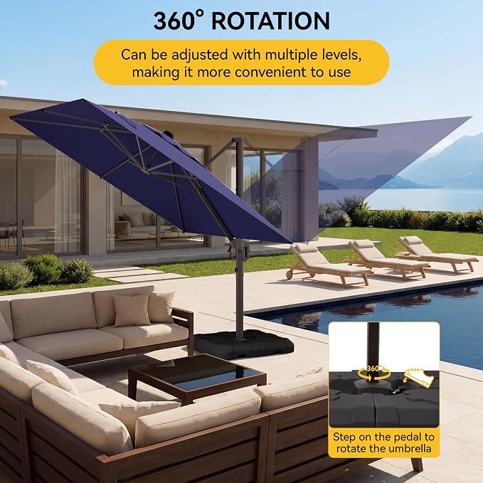 10x10FT Cantilever Outdoor Umbrella, 360° Rotating Large Offset Square Patio - Image 6
