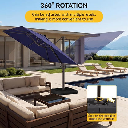 10x10FT Cantilever Outdoor Umbrella, 360° Rotating Large Offset Square Patio - Image 6