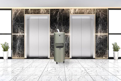 Zahari Home Stainless Steel Floor Stand Wipe Dispenser with Built-in Trash Can. Perfect for Gyms, Schools, Offices. Easy to Move with 360 Rotatable Wheels, Nickel