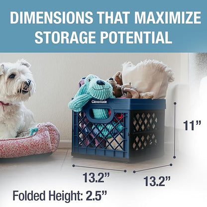 CleverMade Collapsible Milk Crate, Ocean, 3PK - 25L (6 Gal) Stackable Storage Bins, Holds 50lbs Per Bin - Clevercrates are Heavy Duty, Plastic Collapsible Storage Crate for Multi Purposes