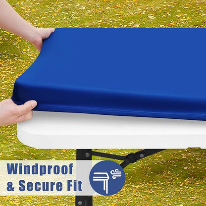 Spandex 8 Foot Rectangle Table Cloth 6 Pack, Elastic Fitted Tablecloths for Picnic, Stretch Washable Patio Table Cover for Outdoor, Camping, Banquet and Parties (Blue, 30"x96")