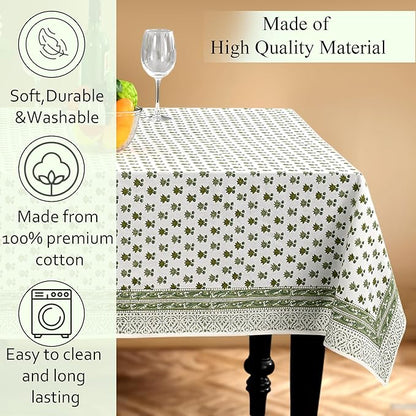 CPC Lotus Meadow Tablecloth 100% Cotton 70x108 Inch Indian Block Print Rectangle Table Cover, Table Cloth for Gifting in Weddings, Halloween, Fall, Christmas, Thanksgiving