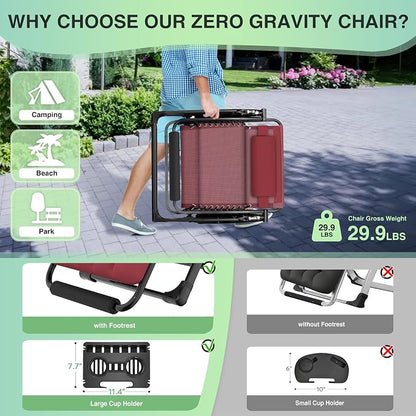 Suteck Oversized Zero Gravity Chair, 500LBS 33In XXL Outdoor Recliner Chairs | - Image 5