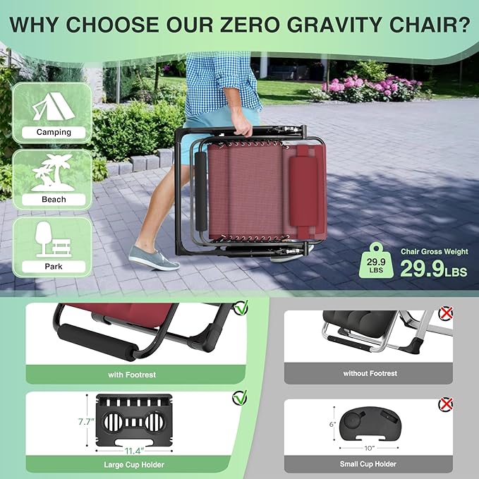 Suteck Oversized Zero Gravity Chair, 500LBS 29In XL Outdoor Recliner Chairs | - Image 5