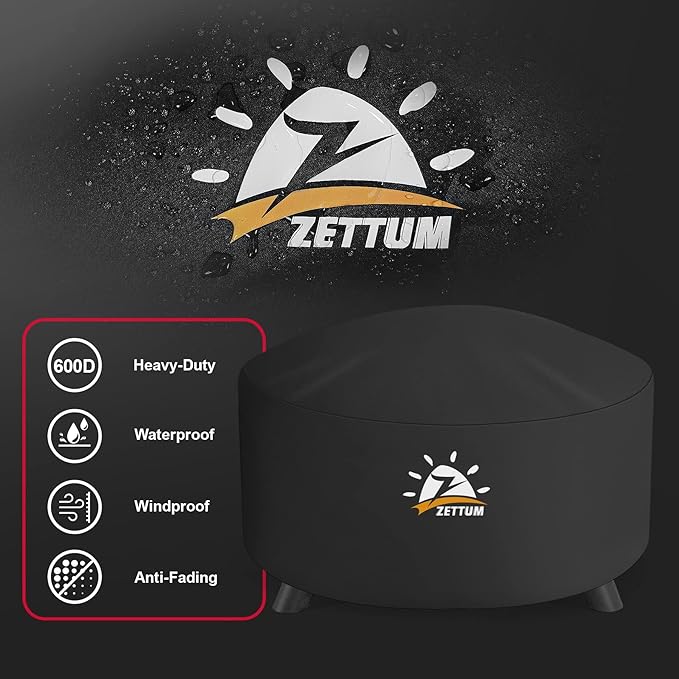 Zettum Fire Pit Cover Round 54 Inch - Outdoor Firepit Cover Heavy Duty & Waterproof, 600D Patio Fire Table Cover Large Gas Fire Pit Accessories Fade & Weather Resistant - 54 x 54 x 24 Inch