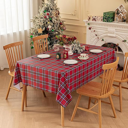 Romanstile Christmas Plaid Square Vinyl Tablecloth, 100% Waterproof Checkered PVC Table Cloth, Heavy Duty Xmas Gingham Plastic Table Cover for Dining, Party, Holiday Decor - 54 x 54 Inch, Red