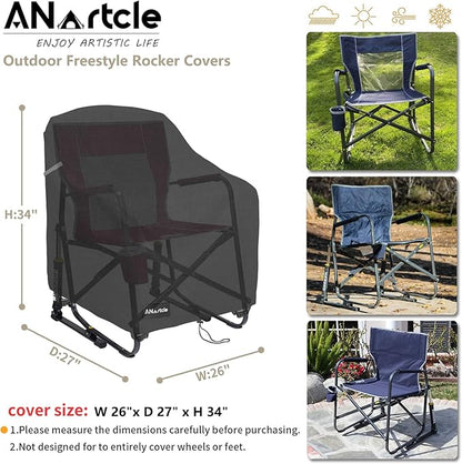 Rocking Chair Covers for GCI Outdoor 37072 Chair, Freestyle Rocker, Waterproof Heavy Duty Camping Chair Covers (26 W x 27 D x 34 H Inches) Black