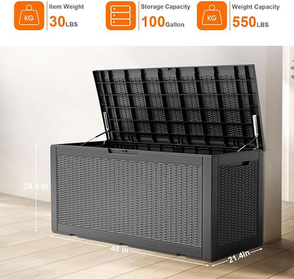 100 Gallon Outdoor Deck Box, Lockable Waterproof Outdoor Storage Boxes - Image 4