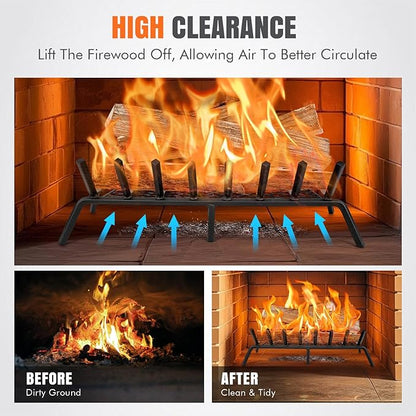 INNO STAGE Fireplace Grates with Ember Retainer - 30 Inch Fireplace Log Grate, Firewood Wood Log Holder Rack, Inside Wrought Cast Iron Fire Grate for Hearth Indoor Outdoor Camping