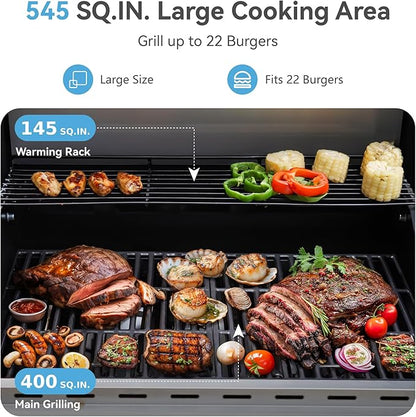 GREEN PARTY 4 Burner BBQ Propane Gas Grill with Side Burner & Porcelain-Enameled Cast Iron Grates, 545 SQIN Grilling Area 42,000 BTUs Barbecue Grill for Outdoor Cooking Garden Patio Backyard, Blue