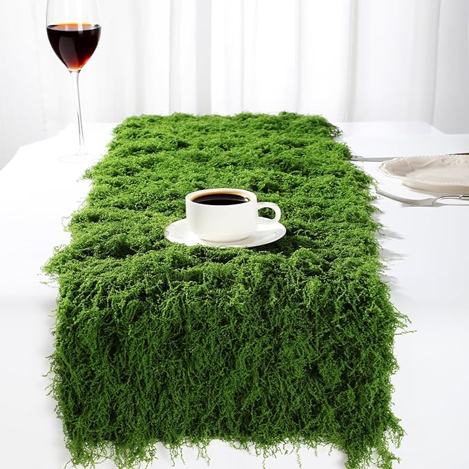 Zeyune 4 Pcs Fake Moss Table Runner for Crafts 12'' x 71'' Artificial Moss Sheet Roll Waterproof Carpet Blanket for Wall Roof Garden Wedding Birthday Party Table Decoration (Green)
