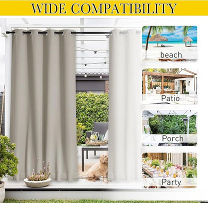 NICETOWN 2 Panels Thermal Outdoor Curtains Windproof W52xL72 Natural | Weighted - Image 8