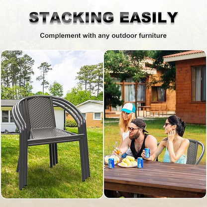 Grezone 4-Piece Rattan Indoor-Outdoor Restaurant Stack Chair Versatile and - Image 5