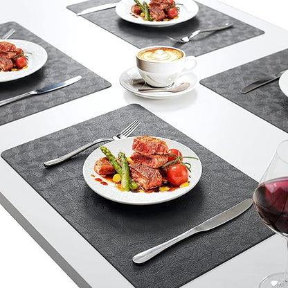 Vinyl Placemats Set of 6 Faux Leather 100% Waterproof Wipeable Washable Place Mats Heat Resistant Easy Clean Non-Slip Table Mats for Indoor Outdoor. (6,Gray)