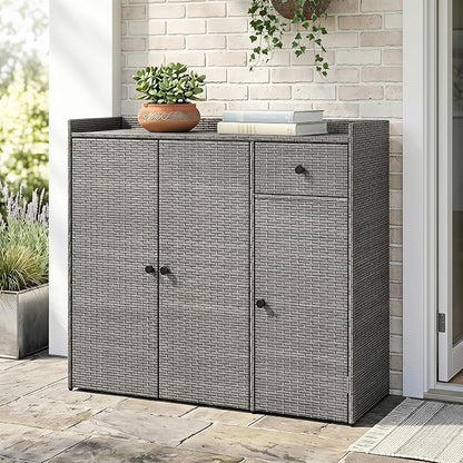 Tangkula Rattan Outdoor Storage Cabinet, Patiojoy Outdoor Cabinet - Image 8