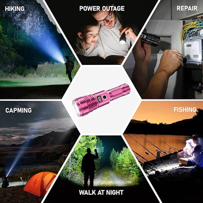 Flashlights High Lumens Rechargeable, LED Super Bright Flash Light Long Beam, Zoomable Linternas with LCD Digital Display, 5 Mode, Waterproof, Powerful Tactical Flashlight for Emergencies Camping Gift