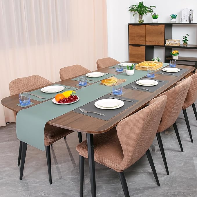 Myir JUN Table Runner Double Sided Vinyl Runner Table 72 Inch Long Runner for Table Washable Waterproof Non-Slip for Home Decorations Gray Sage Green,12 x 72 inch
