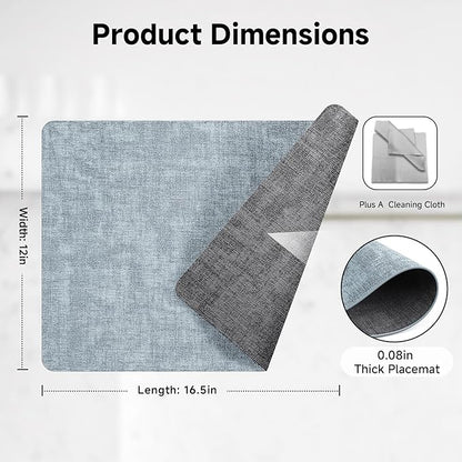 Faux Leather Vinyl Placemats Set of 6 Wipeable Heat Resistant Place Mats 100% Washable - Waterproof - Anti Slip Reversible Table Mats for Kitchen/Dining/Party/Outdoor, 12" x 16.5", Light Blue & Black