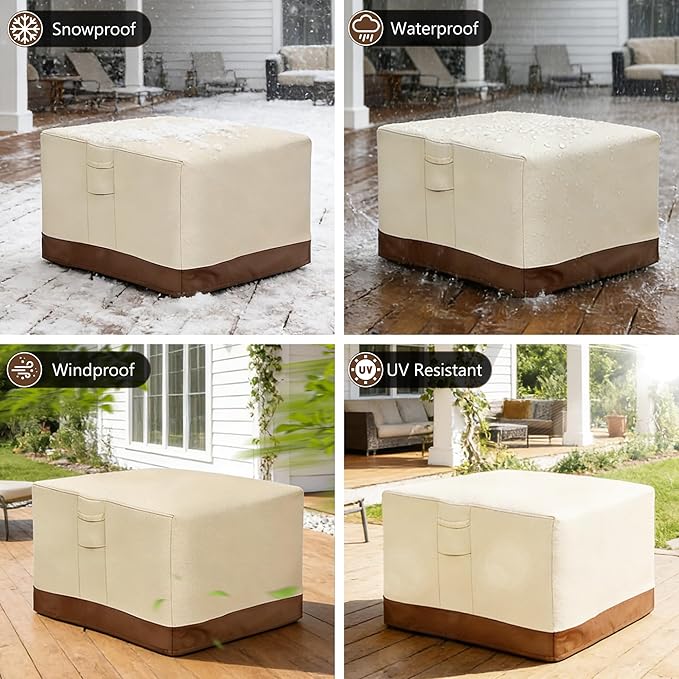 Vailge Fire Pit Cover Square,100% Waterproof Square Gas Firepit Table Cover,Outdoor Heavy Duty Lawn Patio Furniture Covers with Air Vent and Handle,50"L x 50"W x 24",Beige & Brown