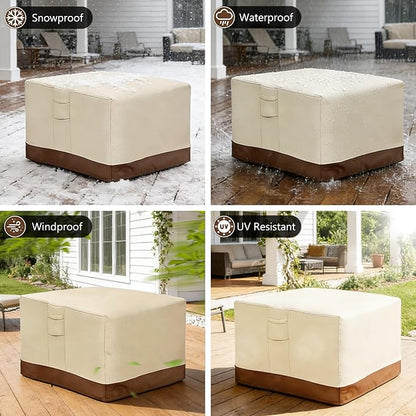 Vailge Fire Pit Cover Square,100% Waterproof Square Gas Firepit Table Cover,Outdoor Heavy Duty Lawn Patio Furniture Covers with Air Vent and Handle,50"L x 50"W x 24",Beige & Brown