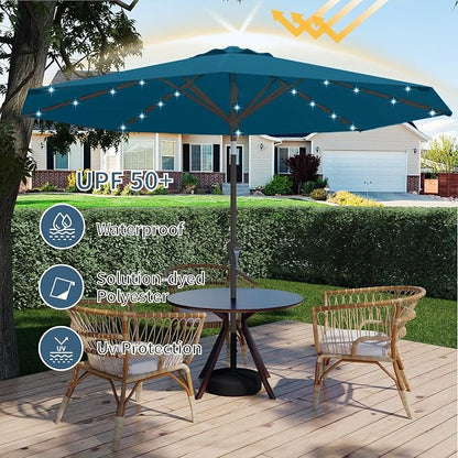 9FT Patio Umbrella with Solar Lights, Outdoor Market Umbrella with Tilt and - Image 3