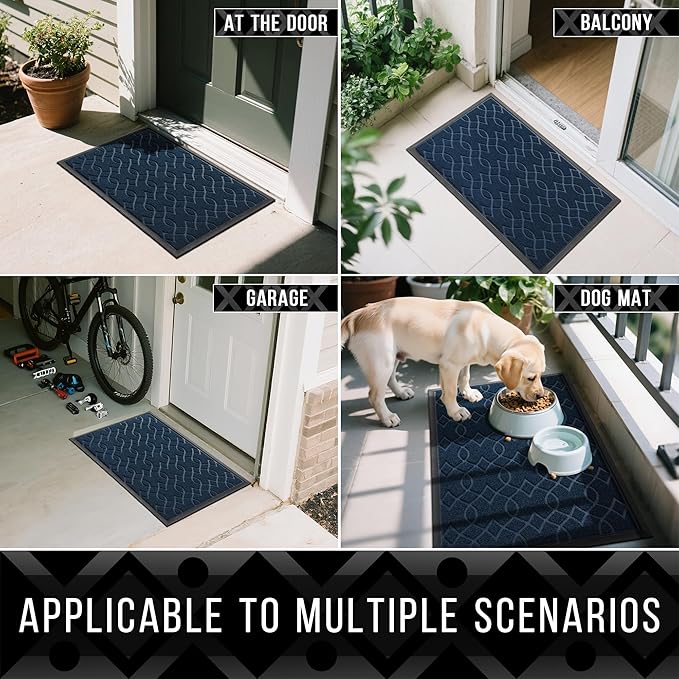 Yimobra Large Door Mat 47x24, All-Season Waterproof Doormat Outdoor Entrance, Heavy Duty Non-Slip Outside Door Mat for Garage Patio Proch Entryway Indoor, Easy Clean, Blue