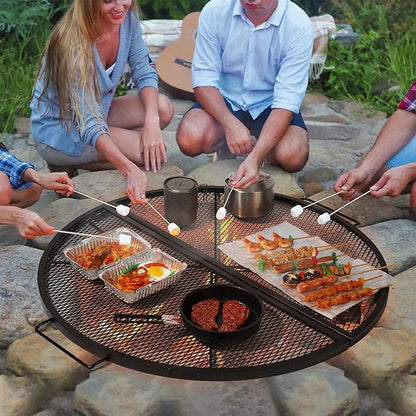 REDCAMP Foldable Fire Pit Cooking Grill Grate, Portable X-Marks Heavy Duty Steel Round Campfire BBQ Grill with Handle & Support Wire, Ideal for Outdoor Picnics & Gatherings, 36-Inch Black
