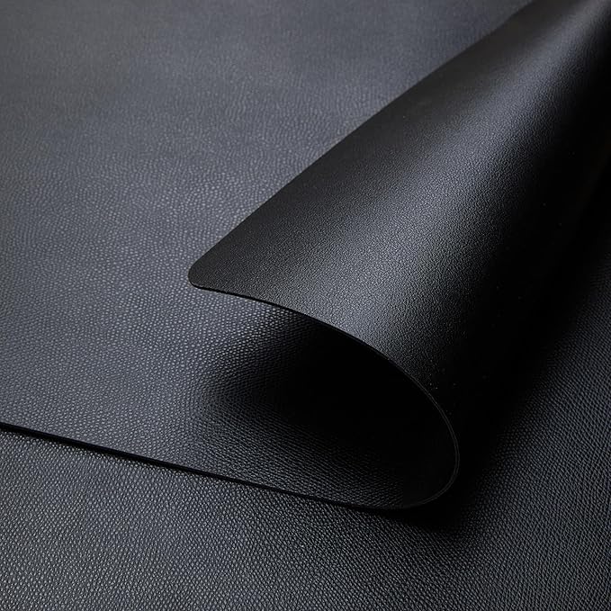 DOLOPL Placemats Set of 12, Black Wipeable Faux Leather Heat Resistant Place Mats for Kitchen Dining Room Table Decorations, Modern Waterproof Table Mats for Indoor & Outdoor Use
