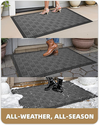 Color&Geometry Large Front Door Mat Outside Entrance, Heavy Duty Non Slip Low Profile Doormat for Entryway, Trap Dirt and Moisture Welcome Mats All-Weather, Easy Clean, Patio, Garage, 28"x60" Grey