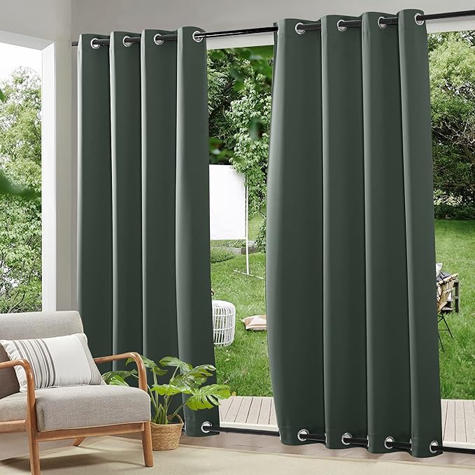 RYB HOME Outdoor Curtains 2 Panels, Waterproof Windproof Blackout Curtains by RYBHOME