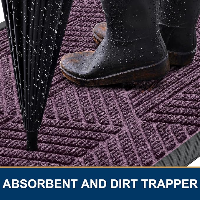 Smiry Front Door Mat Outside Entrance, Heavy Duty Sturdy Natural Rubber Doormat, Trap Dirt and Moisture, Easy Clean Low Profile Mats for Indoor Outdoor Entry, Irregular Triangle (36x24, Purple)