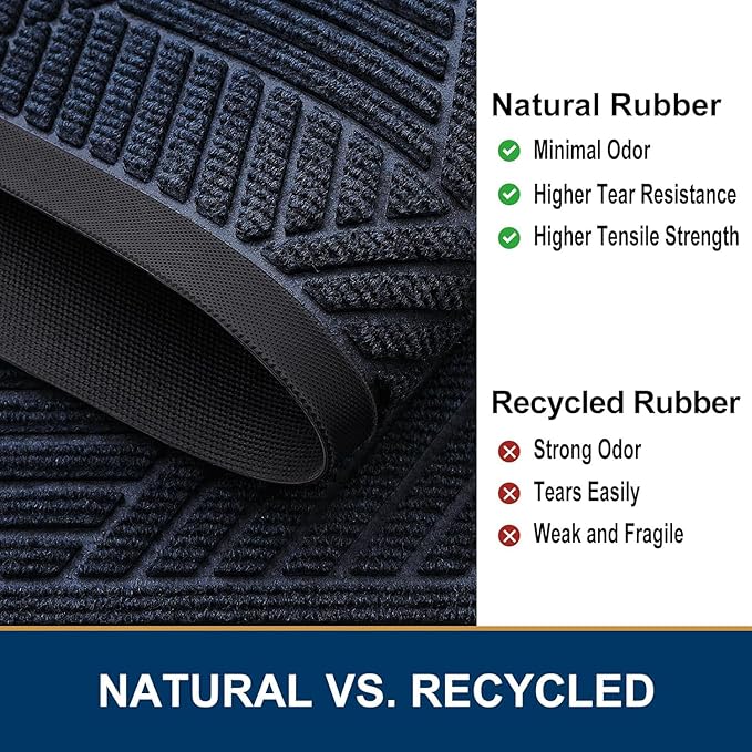 Smiry Front Door Mat Outside Entrance, Heavy Duty Sturdy Natural Rubber Doormat, Trap Dirt and Moisture, Easy Clean Low Profile Mats for Indoor Outdoor Entry, Irregular Triangle (47x24, Navy Blue)