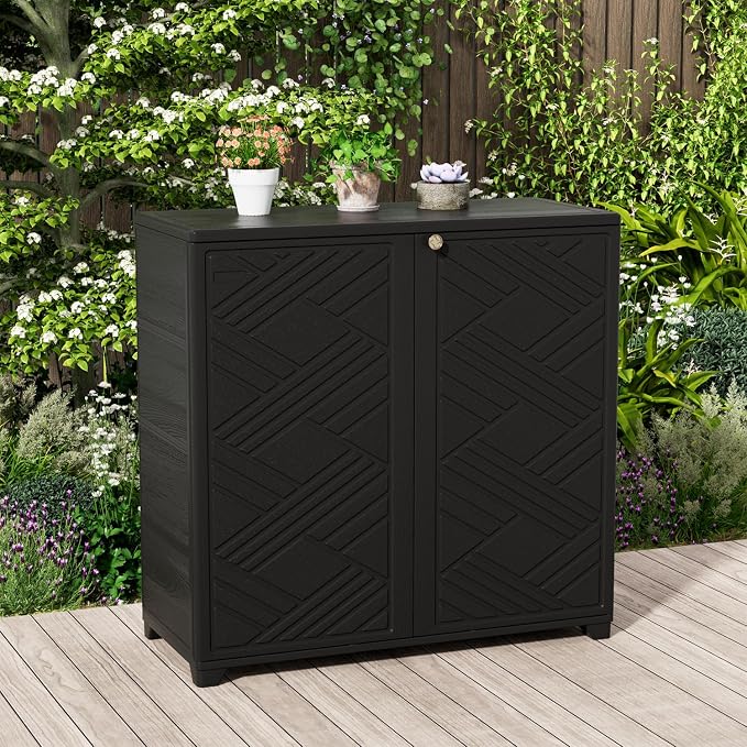 KINYING Outdoor Storage Cabinet Waterproof, 60 Gallon Resin Outdoor Storage Shed - Image 2