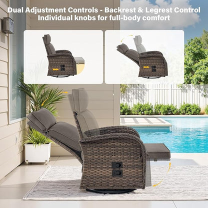 Dual-Adjust Outdoor Swivel Recliner Chair – Wicker Reclining Patio Chair - Image 3