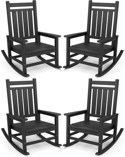 SERWALL Outdoor Rocking Chair Set of 4, HDPE Rocker by SERWALL