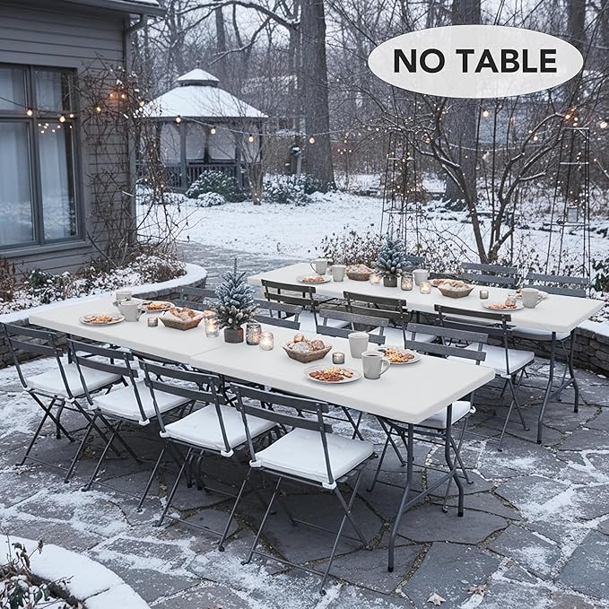 LUSHVIDA 6 Packs Vinyl Tablecloths with Flannel Backing for 4ft Rectangle Folding Table Cloths - Waterproof Plastic Picnic Table Covers with Elastic Corners, 30x48 inch, White
