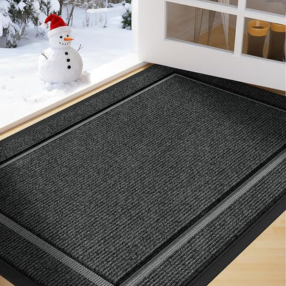 Front Door Mat Outside Entrance Indoor Doormat, 31" x 20" Outdoor Mats for Patio Waterproof, Outdoor Door Mats for Outside Entry, Indoor Rugs for Entryway, Sturdy Natural Rubber Entry Mat, Drak Gray