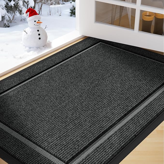 Large Front Door Mat Outside Entrance Indoor Doormat, 36" x 24" Outdoor Mats for Patio Waterproof, Outdoor Door Mats for Outside Entry, Indoor Rugs for Entryway, Sturdy Natural Rubber, Drak Gray