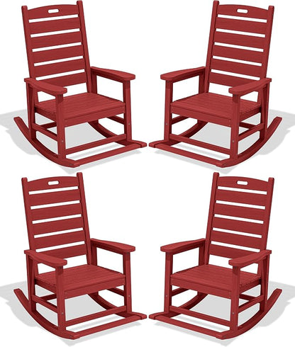 SERWALL Outdoor Rocking Chair Set of 4, Oversized HDPE Rocker, All Weather by SERWALL