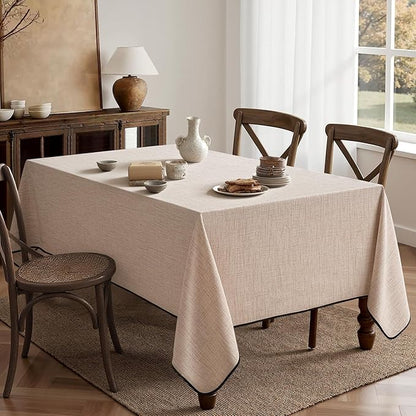 MIULEE Natural-Black Linen Polyester Tablecloth 60x104 Inch Spring Rectangle Table Cloth Waterproof,Stain Resistant & Wrinkle Resistant for Dining Party Wedding