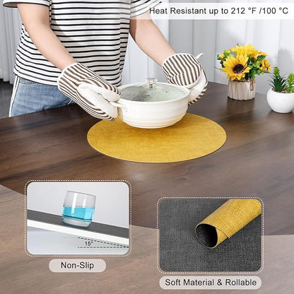 Myir JUN Round Placemats Dual Sided, Faux Leather Place Mats Set of 4 Indoor Placemats for Dining Table Outdoor Placemats Non-Slip Washable Table Mats (Set of 8, Gray Yellow)
