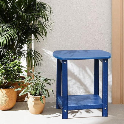 Adirondack Square Outdoor Side Table,2-Tier Storage Patio Side Table, HDPE End Tables for Backyard Pool Porch Garden Lawn